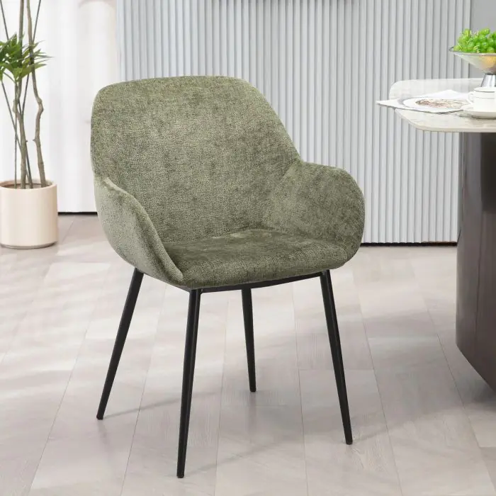 Silla Comedor Tejido Chenilla Caqui Metal, 58 Cm