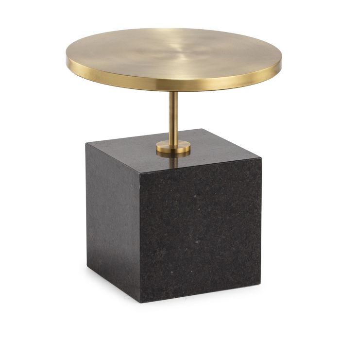 Mesa Auxiliar Art Decó en Granito negro y Metal dorado.