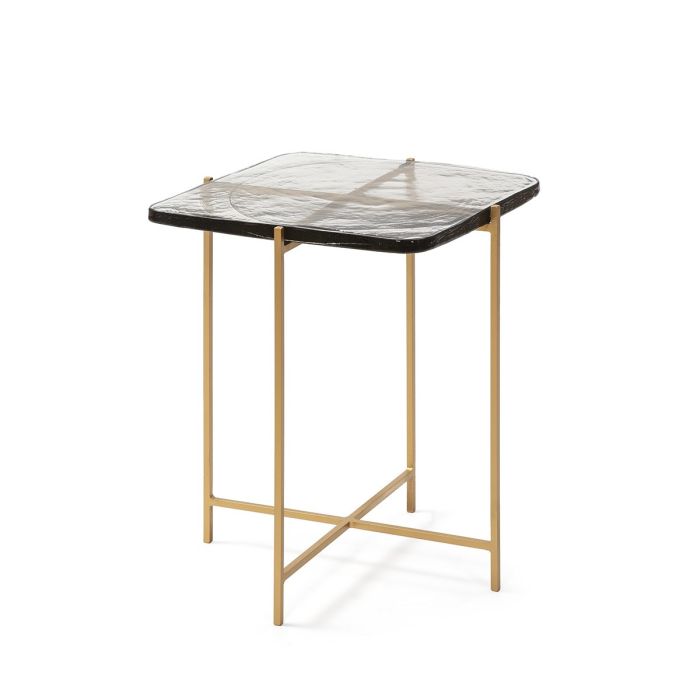 Mesa Auxiliar Elegante en Vidrio Rústico y Metal dorado.