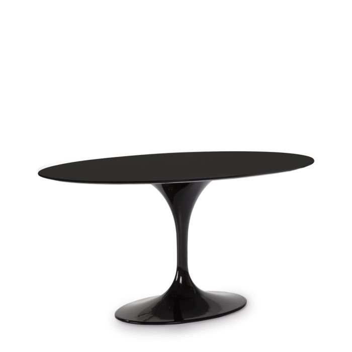 Mesa Comedor Ovalada de Dm y Aluminio en Negro, 150 Cm.