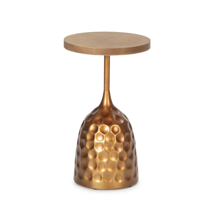 Mesa Auxiliar de Elegancia Escultórica en Madera natural y Metal dorado.