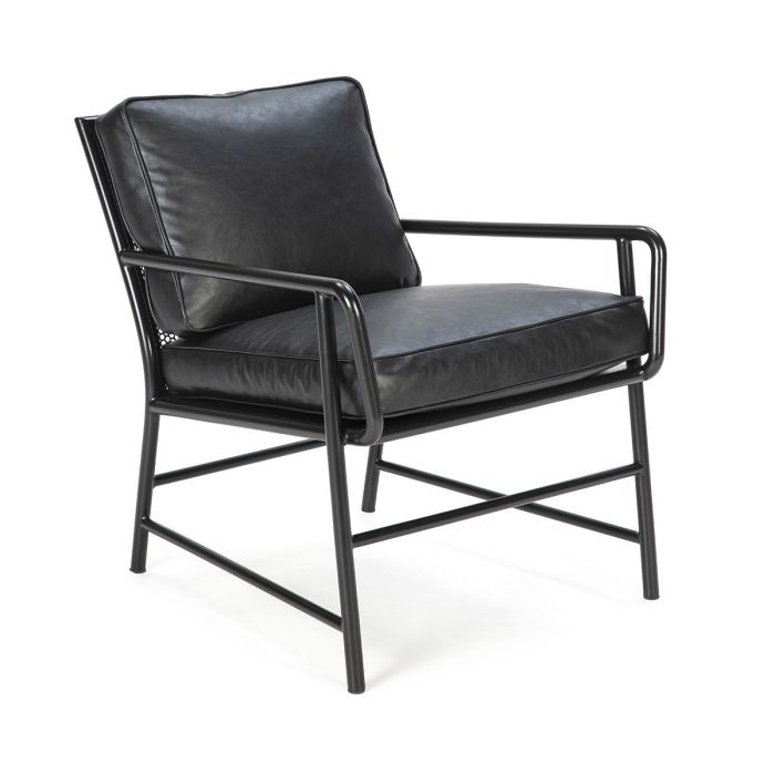 Sillón Polipiel Negro Metal Gris Oscuro, 63 Cm