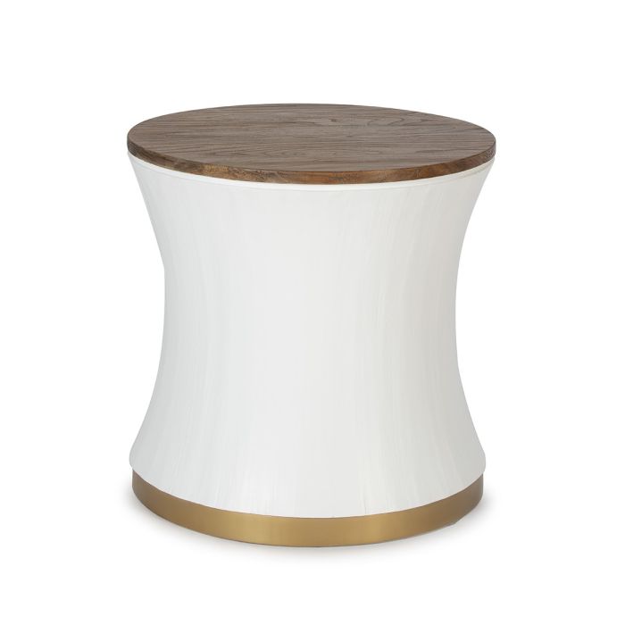 Mesa Auxiliar Art Decó en Madera natural/blanco y Metal dorado.