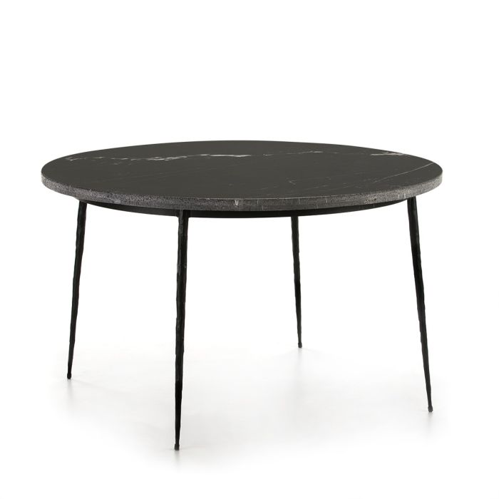 Mesa Comedor Redonda Estilo Moderno Negro Mate Mármol, 125 Cm