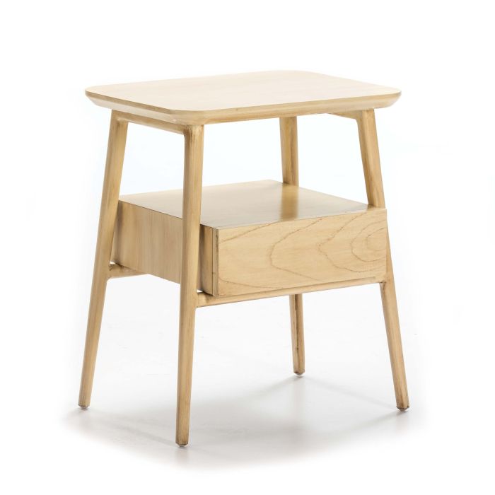 Mesita de Noche Estilo Nórdico en Madera Blanco Velado.