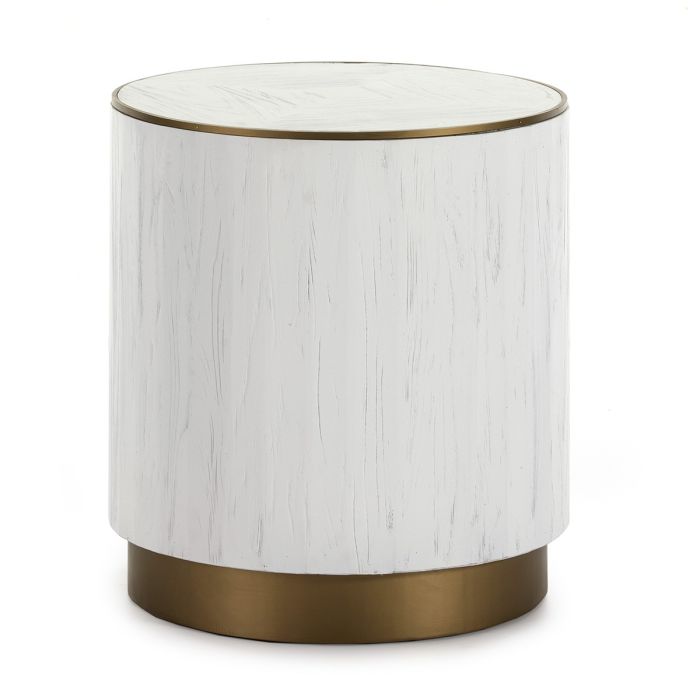 Mesa Auxiliar Estilo Art Decó hecha de Madera Blanca y Metal dorado.