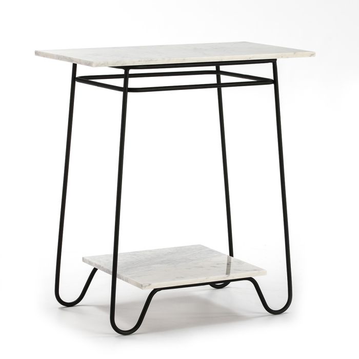 Mesa Auxiliar Estilo Nórdico en Mármol blanco y Metal negro.