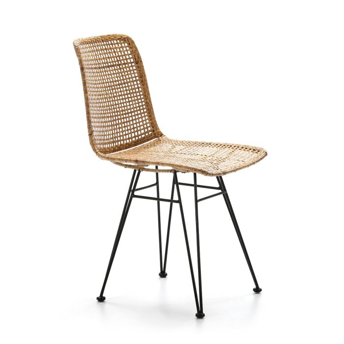 Silla Tropical de Mimbre Natural y Metal Negro.