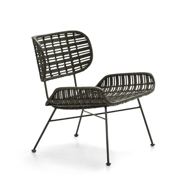Sillón Curvo Étnico en Metal y Mimbre verde.