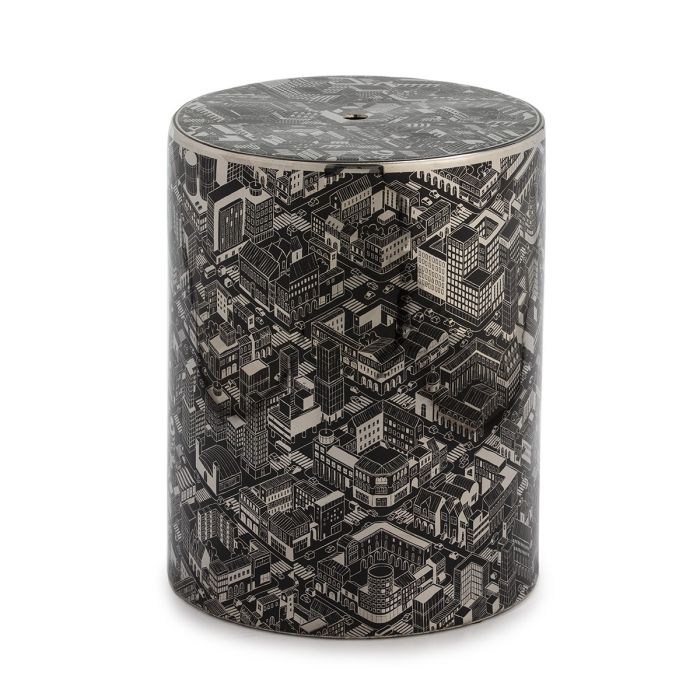 Taburete Retro de Cerámica en Plata y Negro.