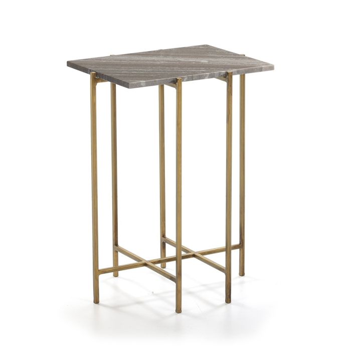 Mesa Auxiliar Estilo Art Decó en Mármol y Metal dorado.
