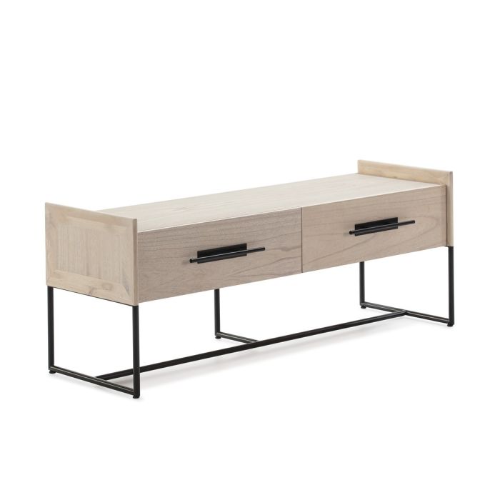Mueble de TV Estilo Nórdico en Madera natural y Metal negro con 2 cajones con gran almacenaje.