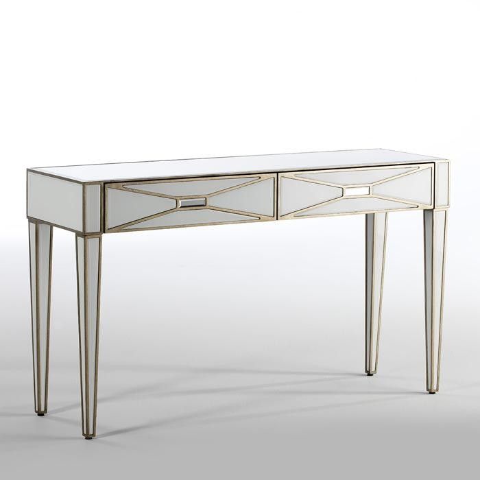 Consola 133x40x78 Espejo/Cristal Blanco/Dorado