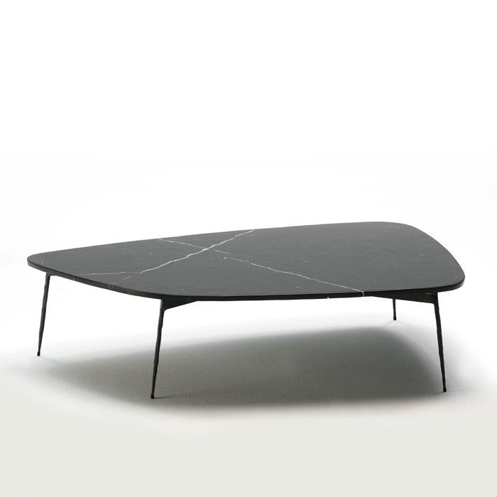 Mesa de Centro Metal/Mármol en Negro Mate, 120 Cm.