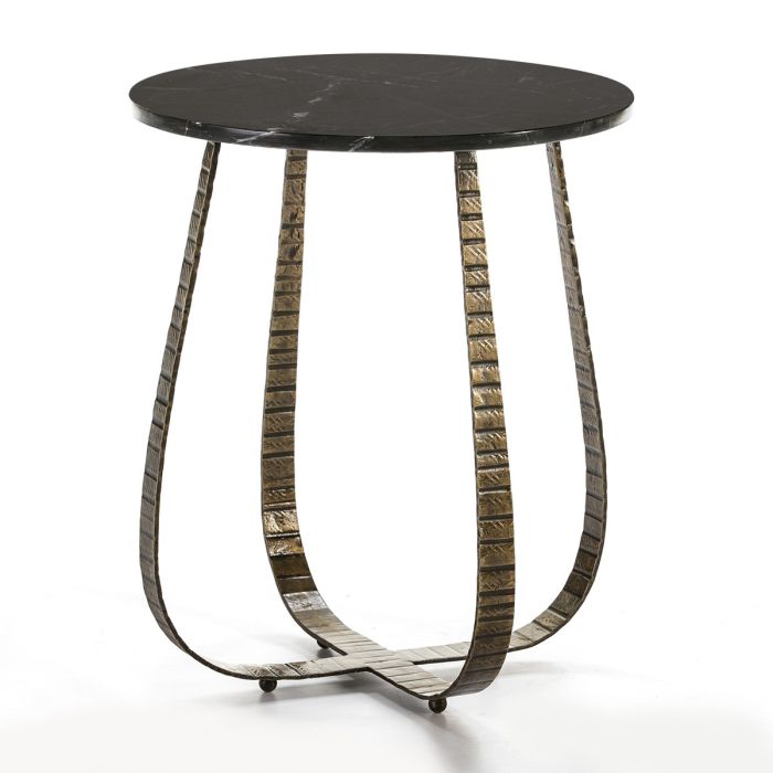 Mesa Auxiliar Estilo Art Decó en Mármol negro y Metal dorado.