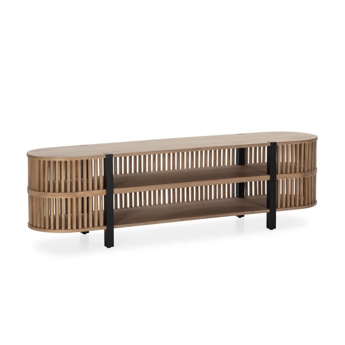 Mueble TV Curvado 175x40x50 Madera Arena/Metal Negro