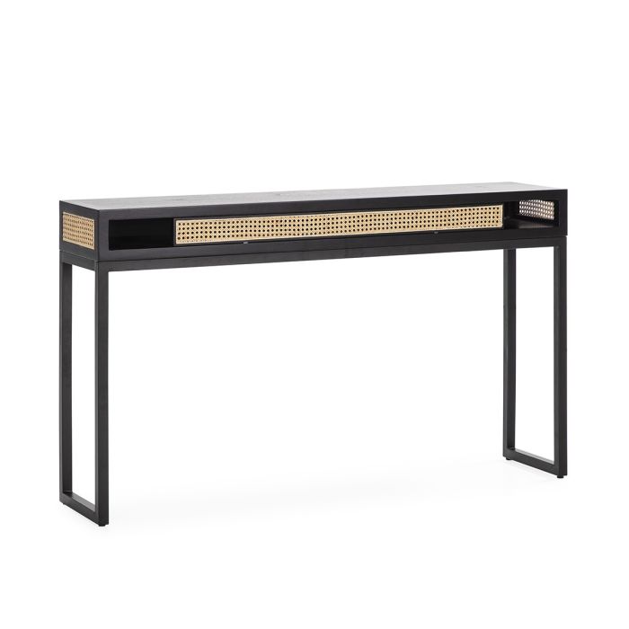 Consola Madera Ratán/Metal Negro/ Natural, 142 Cm.