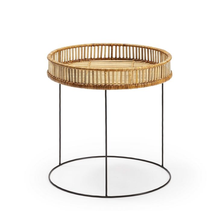 Mesa Auxiliar en Mimbre natural y Metal negro.