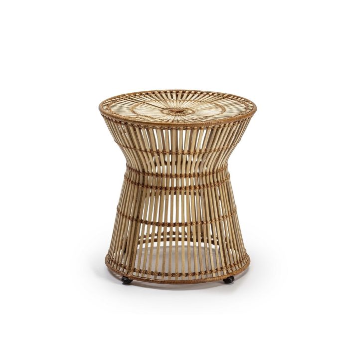 Mesa Auxiliar en Mimbre Natural y Metal Negro.