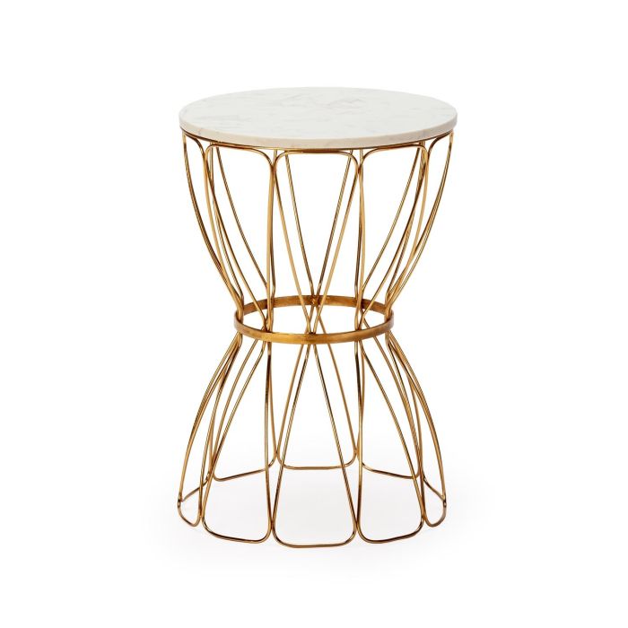 Mesa Auxiliar Glamour en Metal dorado y Mármol blanco.