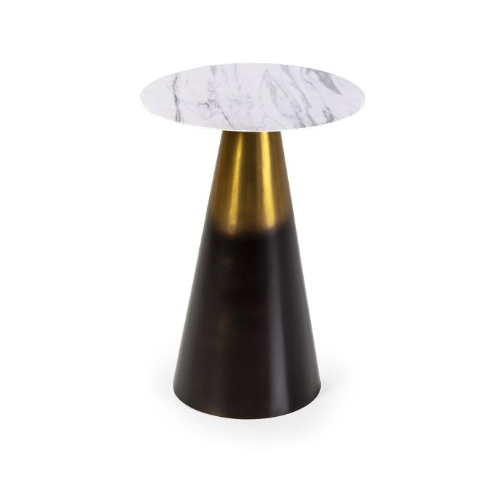 Mesa Auxiliar Art Decó de Mármol y Hierro en Blanco, Dorado y Negro.