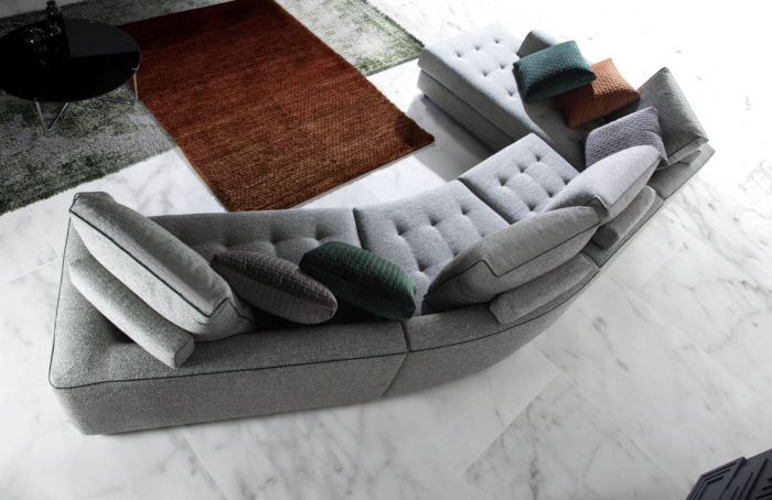 Sofá Modular Contemporáneo Cojines Gris, 221 x 470