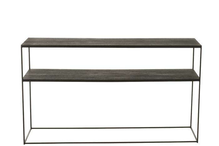 Consola diseño moderno en madera reciclada y metal negro.
