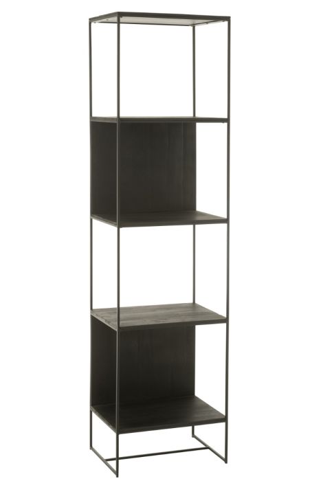 Estantería 4 baldas diseño moderno en madera de teca y metal negro.
