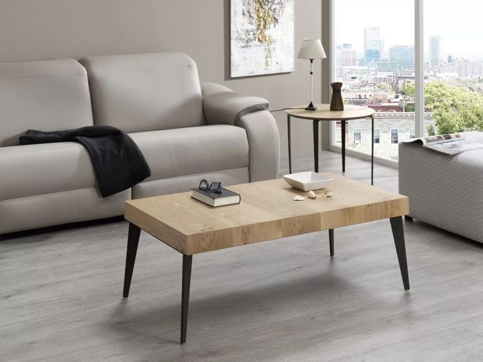 Mesa Centro Elevable Demos Estilo Nórdico Natural Negro Mate Madera, 110 Cm