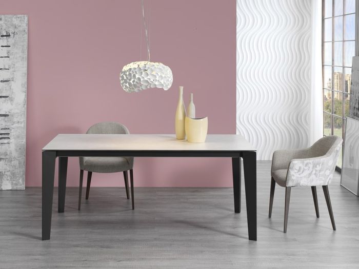 Mesa Comedor Extensible de Diseño Estilo Moderno Porcelánico Madera Haya, 120/190 Cm