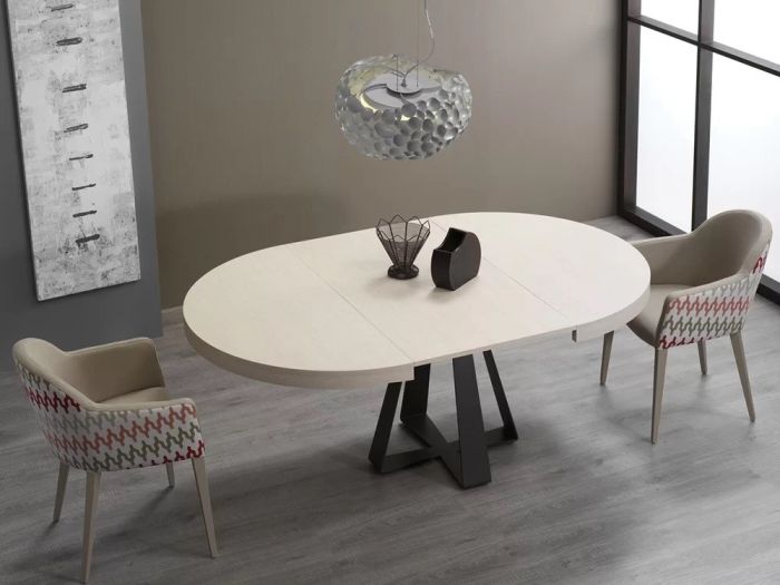 Mesa Comedor Extensible Redonda Chapa Madera Acero, 105 Cm