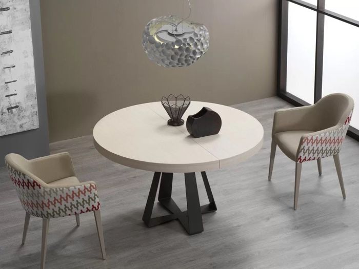 Mesa Comedor Extensible Redonda Chapa Madera Acero, 105 Cm