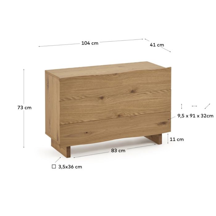 Cómoda Rasha 3 Cajones Roble Natural, 104 Cm