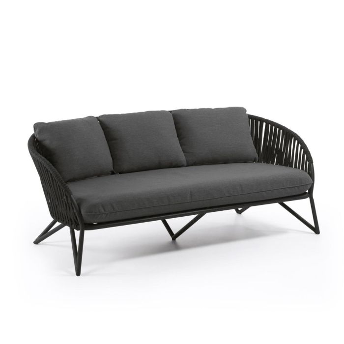 Sofá Jardín 3 Plazas Cuerda Acero Negro, 180 Cm
