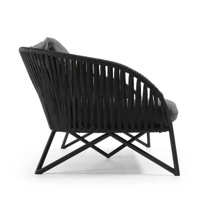 Sofá Jardín 3 Plazas Cuerda Acero Negro, 180 Cm