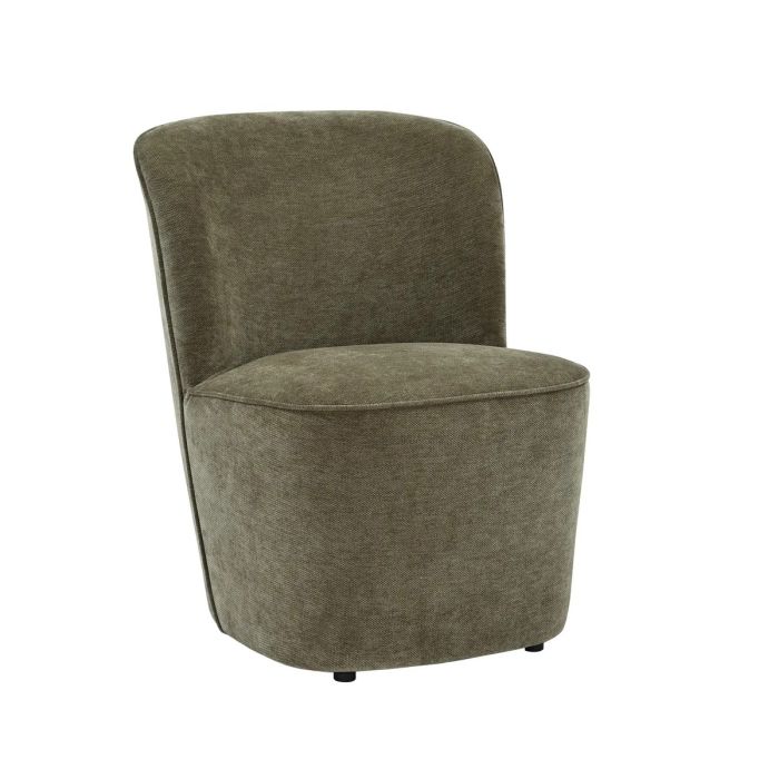 Sillón moderno de madera tapizada en tejido suave caqui.
