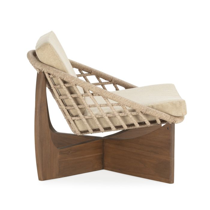 Sillón 75x70x80 Madera de Teca/Ratán/Tela -- Natural/Camel