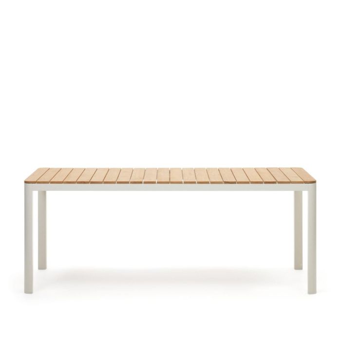 Mesa Comedor Jardín Bona Estilo Moderno Madera Teca Aluminio Blanco, 200 Cm