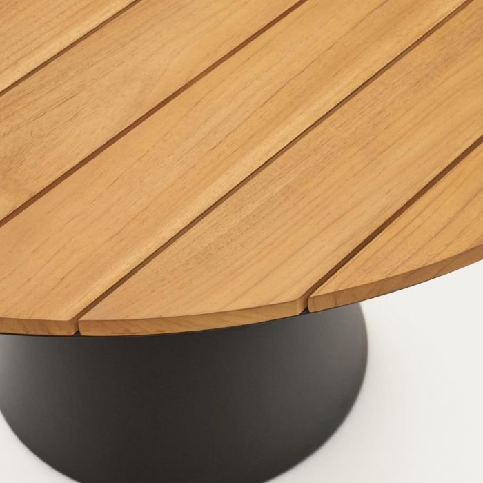 Mesa Redonda Exterior Madera Teca Aluminio Acabado Gris, Ø120 Cm