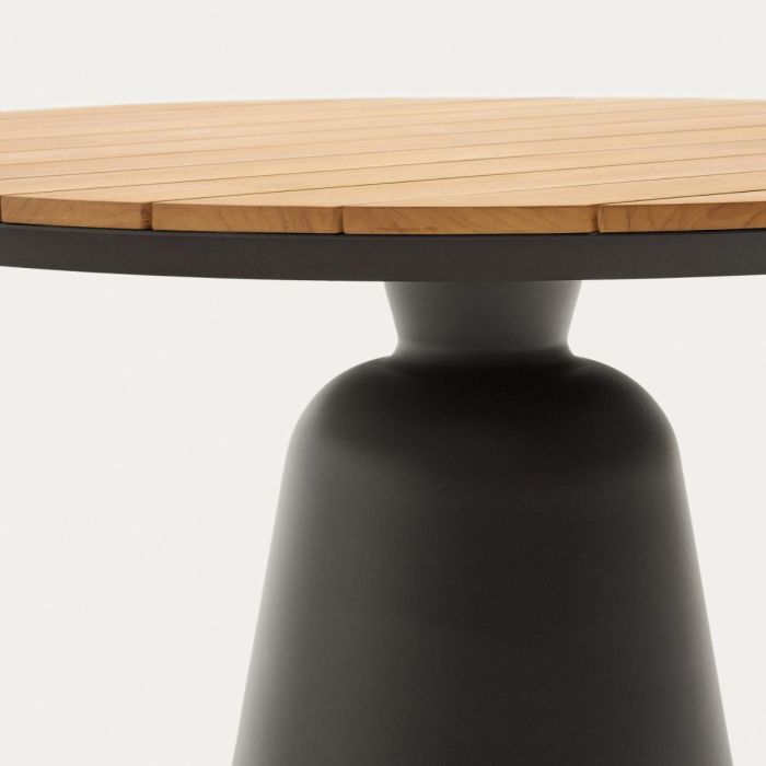 Mesa Redonda Exterior Madera Teca Aluminio Acabado Gris, Ø120 Cm