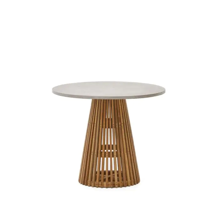 Mesa Comedor Redonda Exterior Madera Teca Cemento Gris