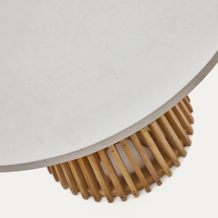 Mesa Comedor Redonda Exterior Madera Teca Cemento Gris