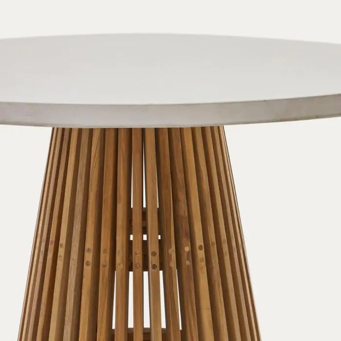 Mesa Comedor Redonda Exterior Madera Teca Cemento Gris