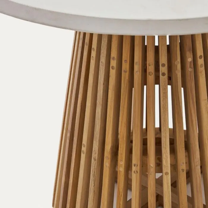 Mesa Comedor Redonda Exterior Madera Teca Cemento Gris