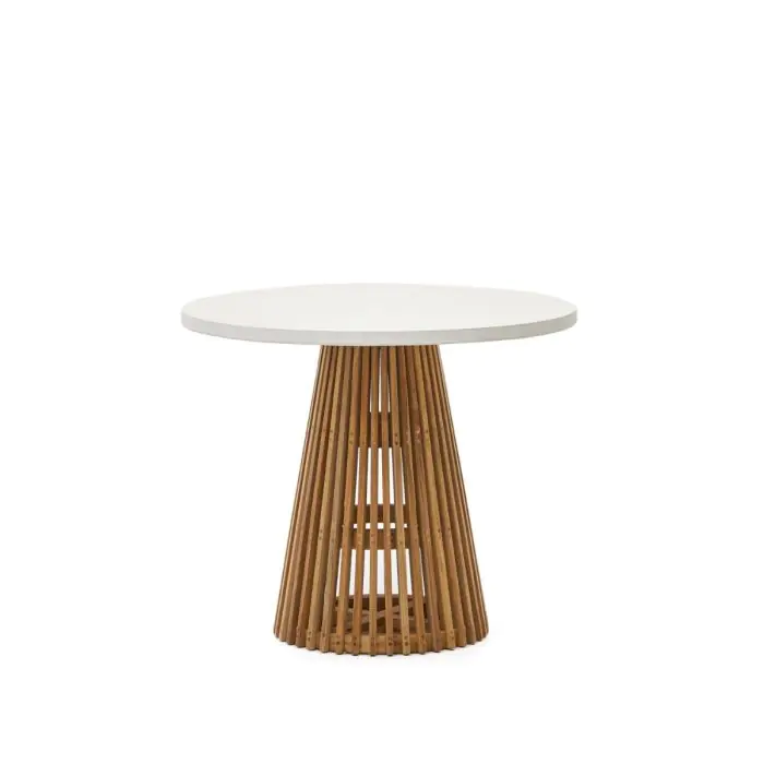 Mesa Comedor Redonda Exterior Madera Teca Cemento Blanco