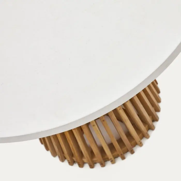 Mesa Comedor Redonda Exterior Madera Teca Cemento Blanco