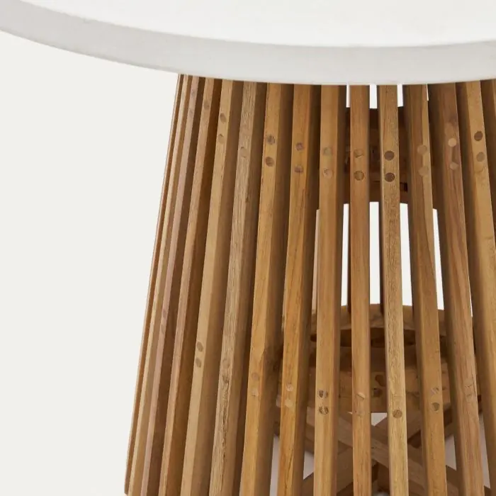Mesa Comedor Redonda Exterior Madera Teca Cemento Blanco