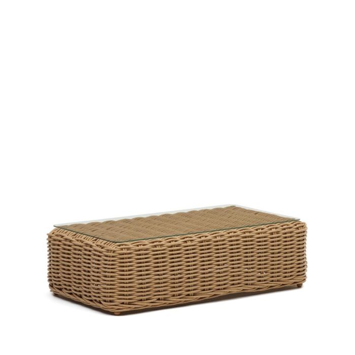 Mesa Centro de Jardín Ratán Sintético Acabado Natural, 112 Cm