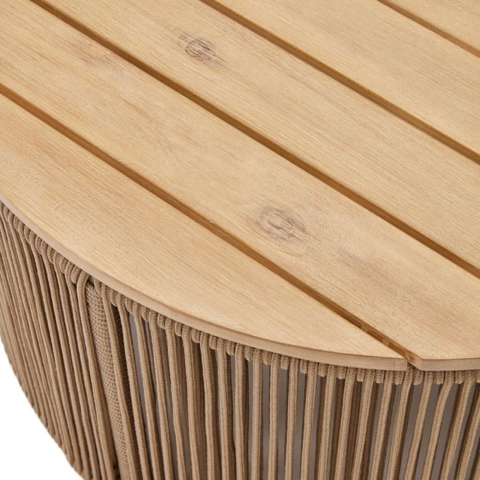 Mesa Centro Cuerda Beige Madera Maciza Acacia Acero, Ø60 Cm