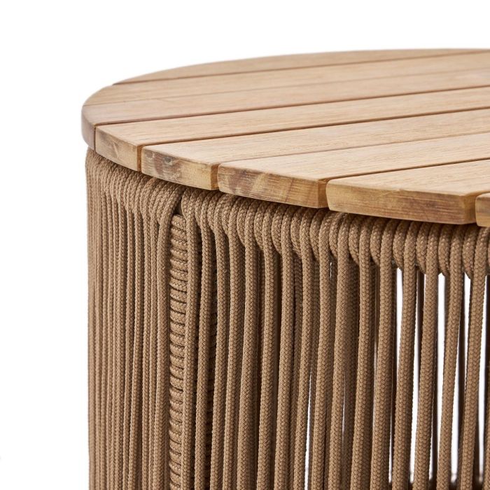 Mesa Centro Cuerda Beige Madera Maciza Acacia Acero, Ø60 Cm